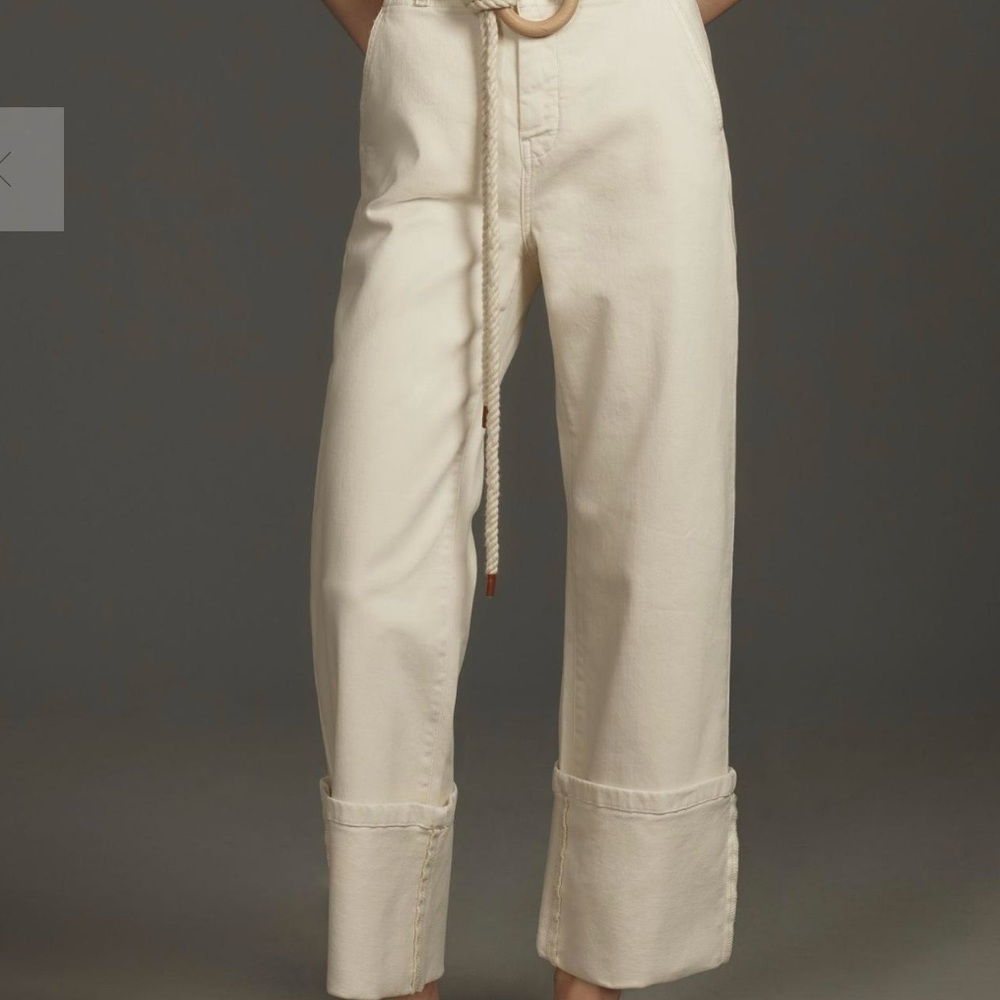 NWT Pilcro Relaxed Cuff Mid-Rise Straight-Leg Jeans Ecru Sz 27 Anthropologie